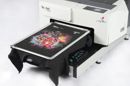 dtg printer printing onto a t-shirt 