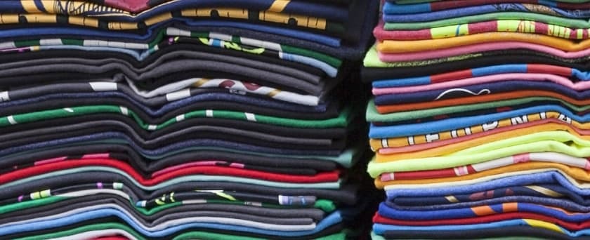 stacks of printed t-shirts 